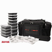 Meal Prep Insulated Lunch Bag - Isobag 6 Meal Thin Red Line - 4 Fully Insulated Compartment Meal Management System - Includes 12 Reusable BPA-free Iso Containers, 3 Ice Packs & Padded Shoulder Strap