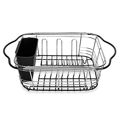 Power Brand Over Sink Dish Drying Rack Expandable Dish Drainer For Kitchen Sink, Black, with Utensil Holder