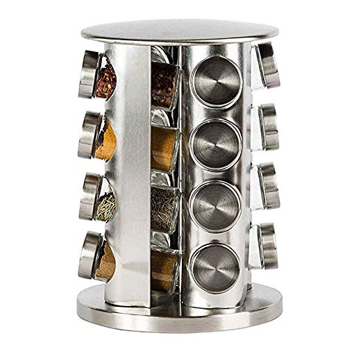 Spice Rack Revolving Stainless Steel Seasoning Storage Organizer Spice Carousel Tower for Kitchen Set of 16 Jars