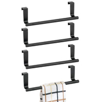 mDesign Decorative Metal Kitchen Over Cabinet Towel Bar - Hang on Inside or Outside of Doors, Storage and Display Rack for Hand, Dish, and Tea Towels - 9.8" Wide, 4 Pack - Matte Black