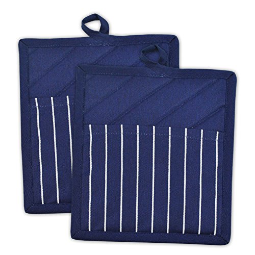 DII Professional and Commercial Grade Chef Stripe Kitchen, Potholders, Nautical Blue 2 Piece