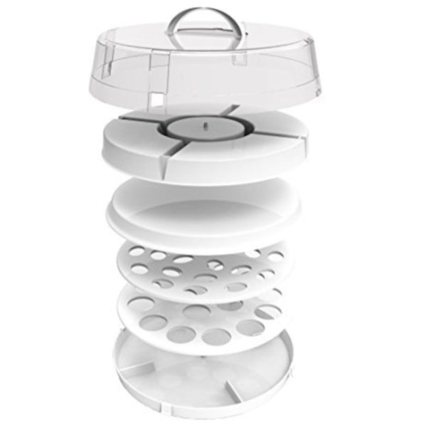 Collapsible Portable Food Carrier for Cakes, Cupcakes, Deviled Eggs, Vegetables and Dip - 4 in 1 Perfect Appetizer Platter for Party or Traveling, Space-Saving, Easy to Carry Plastic Storage with Lid