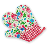 Set of Two Oven Mitts | Heat Resistant Cotton Kitchen Pot Holder Gloves for Cooking,Barbecue,Baking,Grilling (Flowered Colorful)