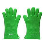 KaraMona Large Silicone Oven Mitts Heat Resistant Extra Long and Thick Green, Large Silicone Oven Gloves And Pot Holders, Silicone Cooking Gloves, Silicone Kitchen Mitts for Oven Grill BBQ