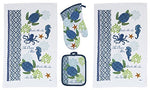 Kay Dee 4 Piece Sea Turtle Kitchen Set - 2 Terry Towels, Oven Mitt, Potholder,Blue