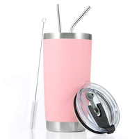 Toopify 20oz Stainless Steel Insulated Pink Tumbler Travel Mug with Straw Slider Lid, Cleaning Brush, Double Wall Vacuum