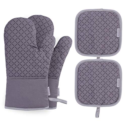 BESTONZON 4PCS Heat Resistant Oven Mitts and Pot Holders, Soft Cotton Lining with Non-Slip Surface for Safe BBQ Cooking Baking Grilling