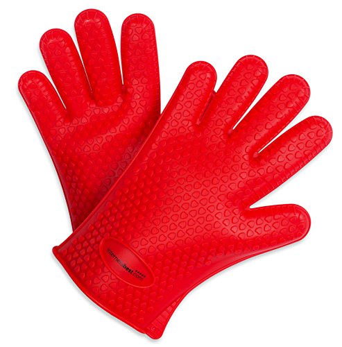Internet's Best Silicone Oven Gloves | Heat Resistant Kitchen Oven Mitts | Insulated for Cooking Baking Grilling Barbecue Pot holder | Red