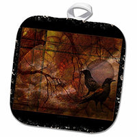 3D Rose Dark Raven Crow Mysticism Fantasy Spirit World Pot Holder 8" x 8"