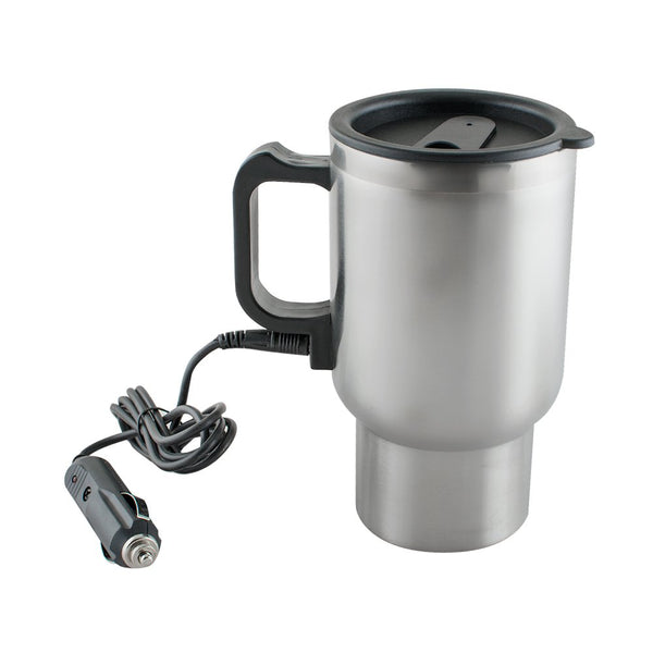 Heated Travel Mug for Vehicle, Ixaer Auto Coffee Thermos Travel Car Charger Coffee Mug Car Heated Cup Vacuum Insulated Stainless Steel Cups for Heating Water with Airtight Lid Auto Charger 12V Coffee