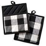 DII Buffalo Check Plaid Pot Holders with Pocket, , Black & White, (Set of 2), 9" x 8"