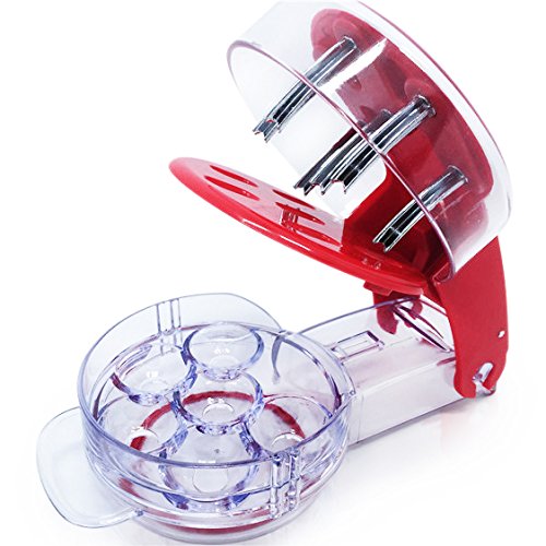 Cherry Pitter Kitchen Tool | Professional Cherry Stone Remover | Dishwasher Safe Utensil, Non-Skid Base & Removable Pit Container | Protect Your Clothes, Eliminate Mess & Counter Stains | 6 Cherries
