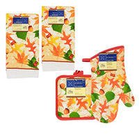 Home Collection 5 Piece Kitchen Linen Set - Vibrant Fall Leaves/Acorns Theme! Includes: 2 Towels 2 Pot Holder 1 Oven Mit