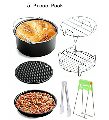 Universal 7 Piece Air Fryer Accessory Pack for Gowise Phillips or More Brand Air Fryer Accessories Kit of 5 Fit all 3.7QT-5.3QT-5.8QT-Cake Barrel,Pizza Pan,Metal Holder,Skewer Rack,Silicone Mat