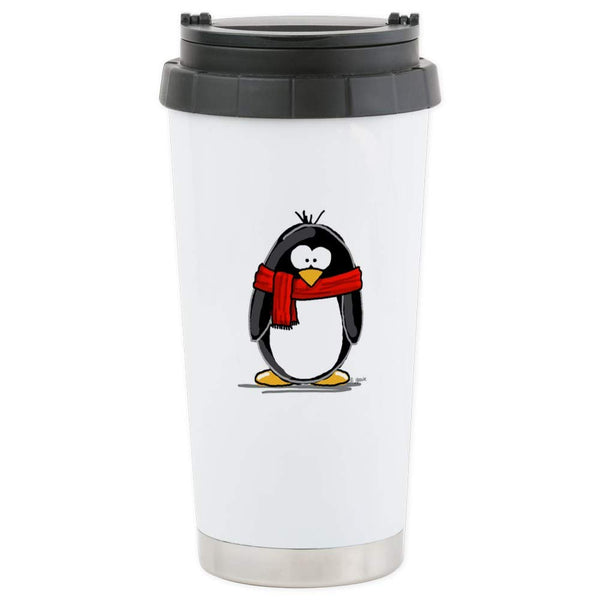 CafePress Red Scarf Penguin Stainless Steel Travel Mug Stainless Steel Travel Mug, Insulated 16 oz. Coffee Tumbler