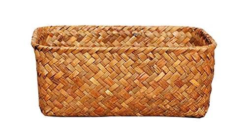 Seagrass Basket Weaved Rectangular Storage Cube Basket Organizer Storage Fruit Vegetable Rack Tray Woven Silverware Picnic Basket Decorative Kitchen Mesh Zero Waste Hamper Display (Sea Grass Basket L)