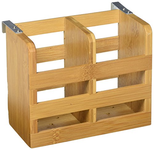 Lipper International 8823 Bamboo Wood 2-Compartment Flatware Holder with Metal Clips, 6-1/4" x 3-1/4" x 5"