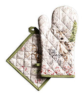 Maison d' Hermine Mountain Life 100% Cotton Set of Oven Mitt (7.5 Inch by 13 Inch) and Pot Holder (8 Inch by 8 Inch). Perfect for Thanksgiving and Christmas