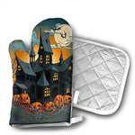 Klnsha7 Halloween Haunted Houses Oven Mitts Printing Cotton Lining, Kitchen Oven Gloves Pot Holder for Cooking, Barbecue Cooking Baking, Barbecue