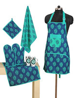 Patterned Cotton Chef's Apron Set with Pot Holder, Oven Mitts & Napkins - Perfect Home Kitchen Gift or Bridal Shower Gift