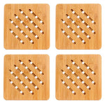 Weikai Bamboo Trivet Mat Set, Heavy Duty Hot Pot Holder Pads Coasters, Perfect for Modern Home Kitchen Decor, Set of 4, 7" Square