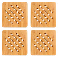 Weikai Bamboo Trivet Mat Set, Heavy Duty Hot Pot Holder Pads Coasters, Perfect for Modern Home Kitchen Decor, Set of 4, 7" Square