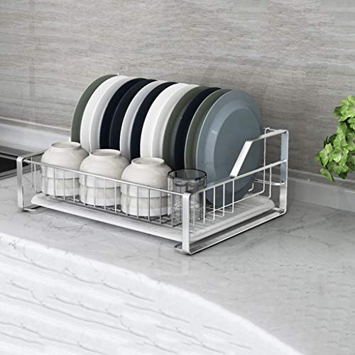 ZUOANCHEN Dish Drying Rack,Rustproof Stainless Steel Metal Wire Medium Dish Drainer Drying Rack,Kitchen Plate Cultery Cup Utensil Organizer Holder With Drip Tray, Plastic Drainer