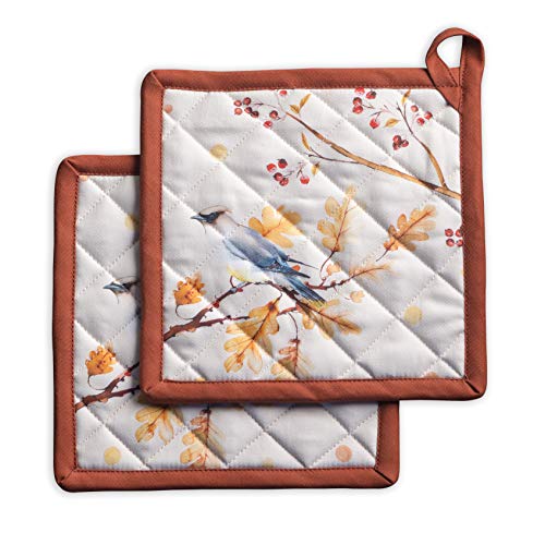 Maison d' Hermine Oak Leaves 100% Cotton Set of 2 Pot Holders 8 Inch by 8 Inch. Perfect for Thanksgiving and Christmas