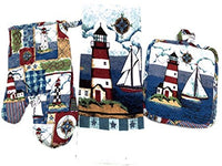 Capes Treasures Nautical Summer Kitchen Set - Dish Towel, Pot Holder, and Oven Mitt (Sailboat and Lighthouses)