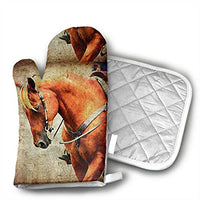 Ubnz17X Western Horse Grunge Oven Mitts and Pot Holders for Kitchen Set with Cotton Non-Slip Grip,Heat Resistant