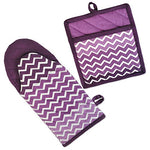 DII 100% Cotton, Machine Washable, Everyday Kitchen Basic, Chevron Printed Oven Mitt and Potholder Gift Set, Eggplant