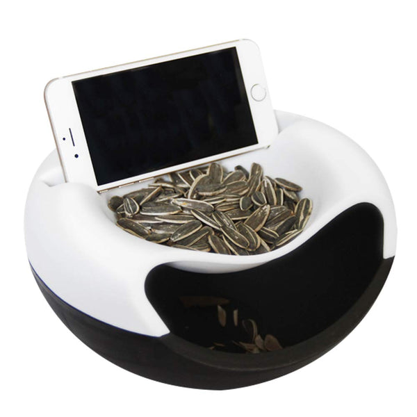 Snack Bowl, Double Dish Nut Bowl with Cellphone Holder Slot, Serving for Pistachio, Sunflower Seeds, Peanuts, Edamame