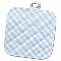 3D Rose Baby Blue and White Gingham Pattern - Diagonal Checks Rustic Checkered Retro Country Kitchen Dining Pot Holder 8 x 8,