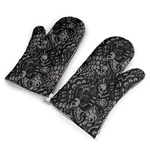 Yitlon8 Scary Skull Horror Oven Mitts with Quilted Cotton Lining - Professional Heat Resistant Pot Holders