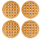 Weikai 11 Set of 4, Solid Bamboo Wood Trivets with Non-Slip Pads for Hot Dishes and Pot (7" Round)