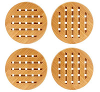 Weikai 11 Set of 4, Solid Bamboo Wood Trivets with Non-Slip Pads for Hot Dishes and Pot (7" Round)