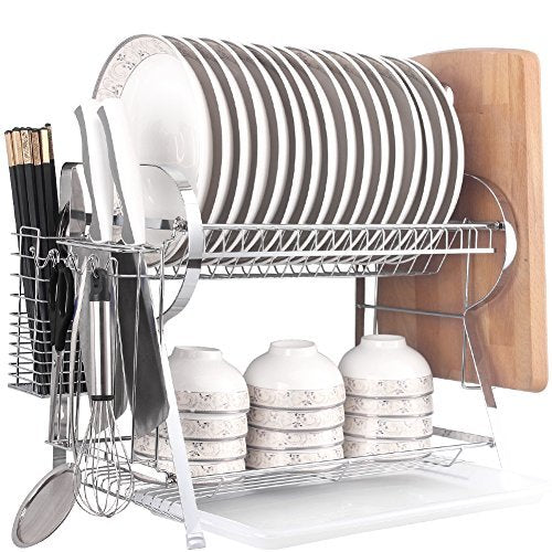 MICOE Dish Drainer Drying Rack with Cutting Board Holder 2 Tier Large Capacity WDT2002