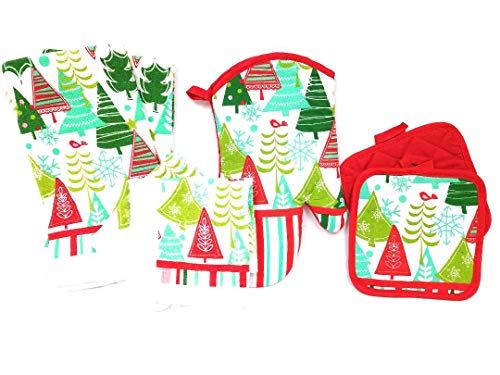 Cwinc, Inc. Decorative Christmas Kitchen Towel and Pot Holder Set of 7 (Trees)