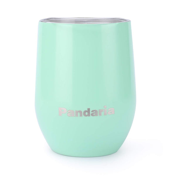 Pandaria 12 oz Stainless Steel Stemless Wine Glass Tumbler with Lid, Double Wall Vacuum Insulated Travel Tumbler Cup for Wine, Coffee, Drinks, Champagne, Cocktails, Mint Green