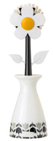 Vigar Flower Power Nylon Dish Brush with White Vase Holder, 11-1/2-Inches, White, Black