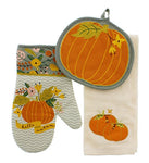 Fall Pumpkin Kitchen Towel, Oven Mitt, & Potholder Set 100% Cotton