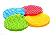 Mini Skater 4 pcs Silicone Trivet Mat for Pots and Pans Dishes Round Large Multi Use Flexible Heat Resistant Thick Rubber Hot Pot Holder Set Insulation for Table(4 pcs- Blue, Red, Green, Yellow)