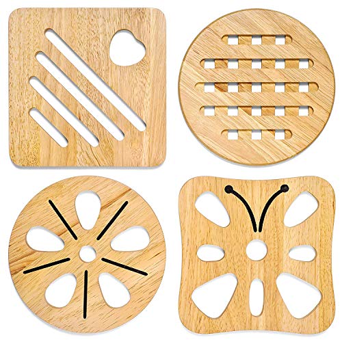 KIHR GOODS Trivet Set For Hot Dishes. 4 Heat Resistant Wooden Pot And Pan Holders For Table And Countertop.