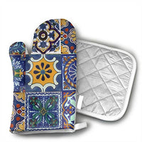 LALABULU Oven Mitts Mexican Talavera Tiles Non-Slip Silicone Oven Mitts, Extra Long Kitchen Mitts, Heat Resistant to 500Fahrenheit Degrees Kitchen Oven Gloves