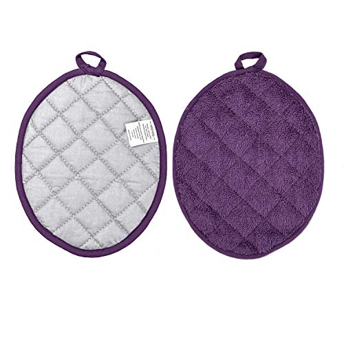 VEEYOO 100% Cotton Pot Holders Set, 9.5x7.5 Inches Heat Resistant Hot Pads, Everyday Quality Kitchen Coaster, 2 PCS Oval Pot Holders, Light Purple
