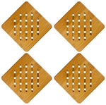 Weikai Bamboo Trivet Mat Set, Heavy Duty Hot Pot Holder Pads Coasters, Perfect for Modern Home Kitchen Decor, Set of 4, 5.9" Square