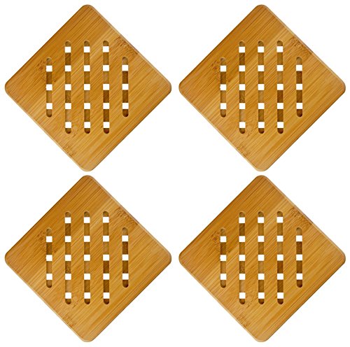 Weikai Bamboo Trivet Mat Set, Heavy Duty Hot Pot Holder Pads Coasters, Perfect for Modern Home Kitchen Decor, Set of 4, 5.9" Square