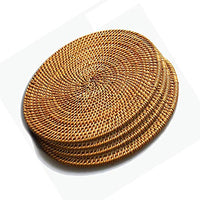 Favson Rattan Trivets for Hot Dishes-Insulated Hot Pads,Durable Pot holder for Table,Coasters, Pots, Pans & Teapots,Natural Wooden Heat Resistant Mats for Kitchen,Set of 4,Round 7.08"