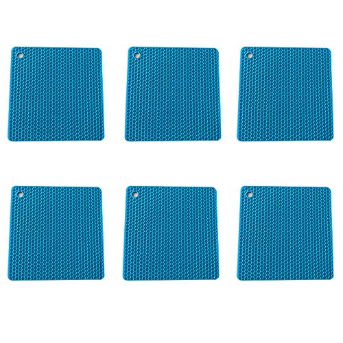 Multipurpose Silicone Pot Holders,Silicone Mat Drying,Kitchen Non Slip Pads, Trivets,silicone hot pad, Spoon Rests , Non-slip, Insulation, Durable, Resistant Hot Pads for Table Kitchen (6pack)-blue