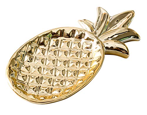 Jojuno Ceramic Plate Jewelry Tray Jewelry Ring Dish Organizer for Keys Phone Jewelry Watch Wallet Fruit Saucer Dessert Plate Gold Pineapple
